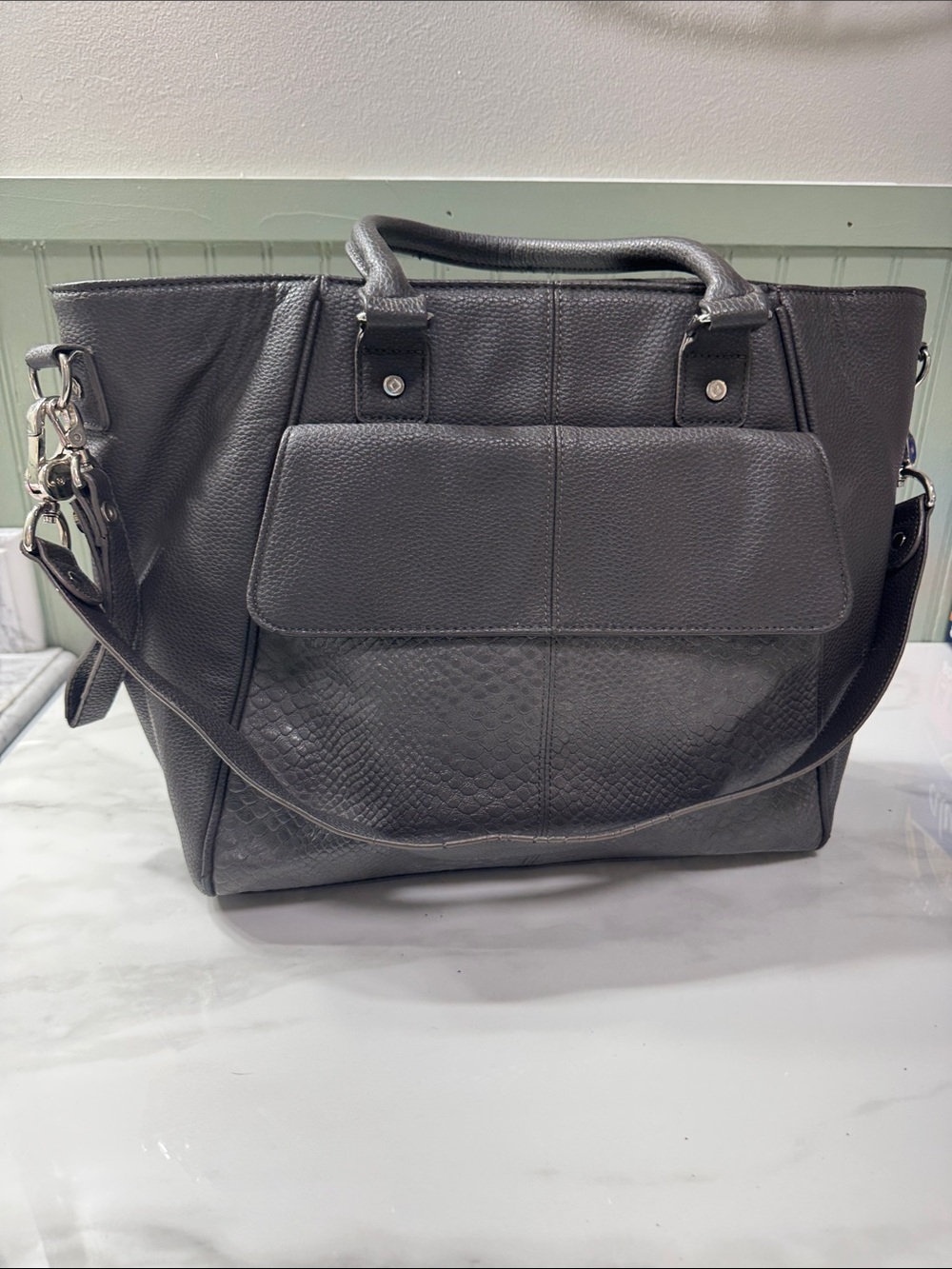 thirty-one Black Textured Tote with Shoulder Strap